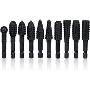 10 Pcs Rotary Burr Rasp Set, 1/4" Hex Shank Quick Change Wood Carving Drill Bits